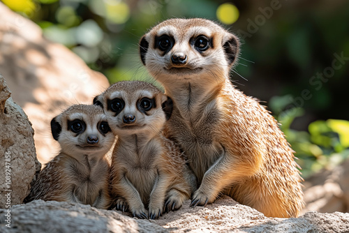 A stunning close-up of a meerkat showcasing its curious gaze and intricate fur details. Perfect for wall art, prints, or unique merchandise that celebrates nature’s charm. photo