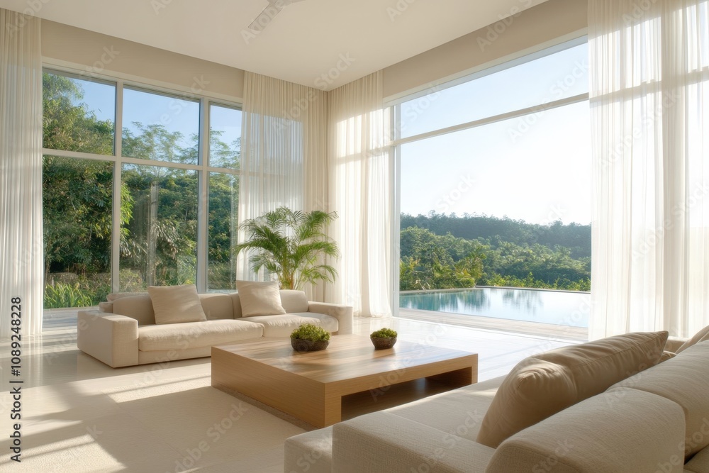 Fototapeta premium modern living room with large windows and natural light