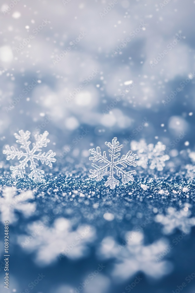 Snowflakes on blue glittering background with bokeh effect Snowflakes on blue glittering background with bokeh effect