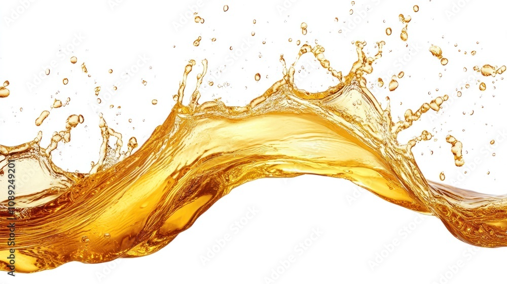 Fototapeta premium Golden liquid splash isolated on white.
