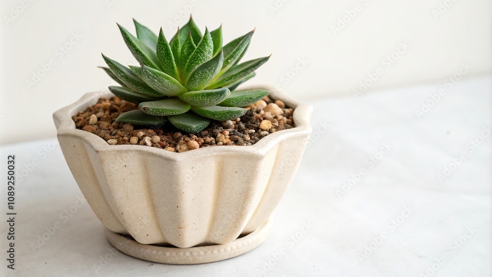 A single green succulent plant potted in a decorative ceramic flower pot with a unique shape, cacti, small plants, unique containers, terrarium, home decor A single green succulent plant potted in a decorative ceramic flower pot with a unique shape, cacti, small plants, unique containers, terrarium, home decor