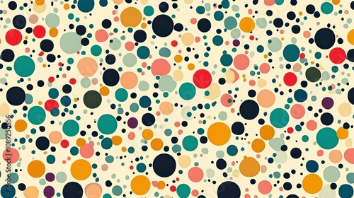 With playful dots and colorful shapes, this seamless retro abstract pattern is tilable