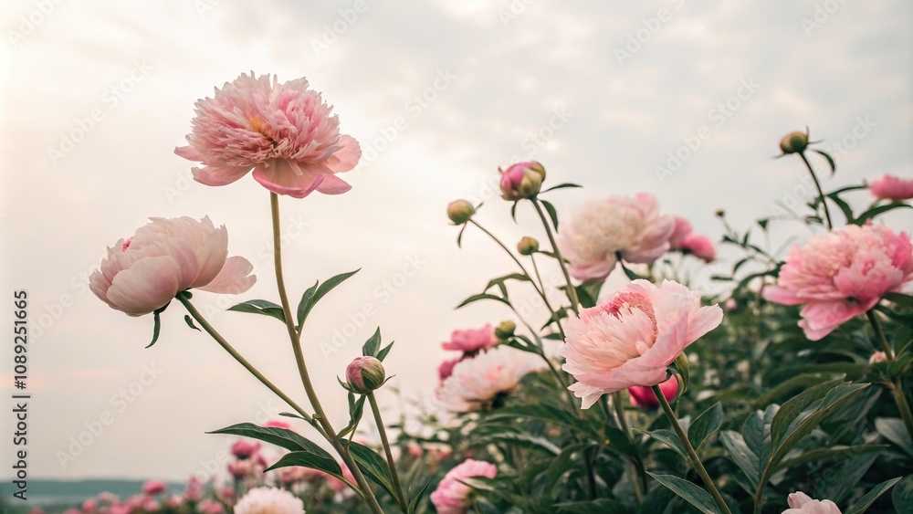 Beautiful peony flowers in full bloom against a soft pastel background, floral arrangement, spring flowers Beautiful peony flowers in full bloom against a soft pastel background, floral arrangement, spring flowers
