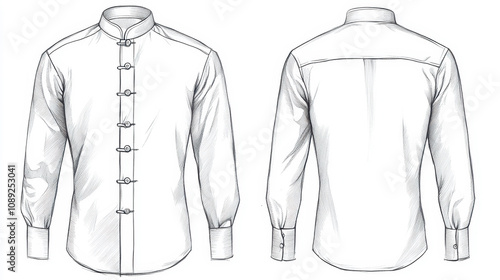 shirt mandarin collar drawing outlinee front side and back side