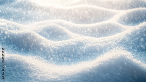 Sunlit fresh snow texture, gentle drifts, winter background