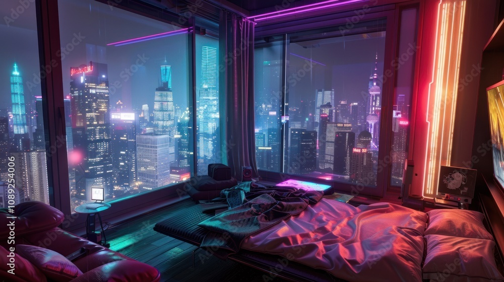 Nighttime Cityscape from a Luxurious Apartment Nighttime Cityscape from a Luxurious Apartment