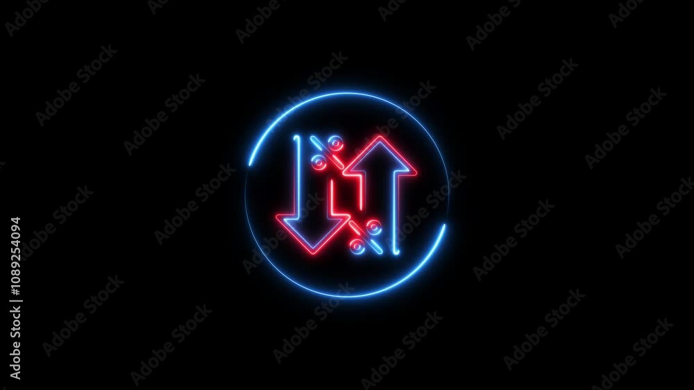 Glowing neon line cost and reduction concept. down arrow animation. Glowing neon line cost and reduction concept. down arrow animation.