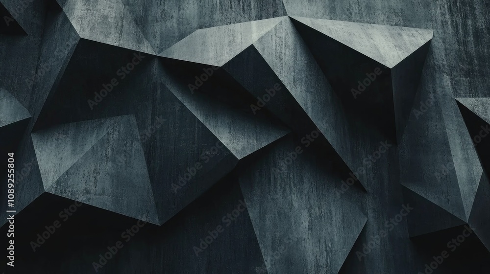 Textured black low poly geometric backdrop featuring sharp, angular shapes and a minimalist design that emphasizes depth and contrast.