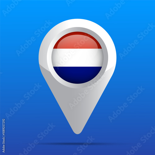 Netherlands Flag Map Icon. Glossy icon. 3D