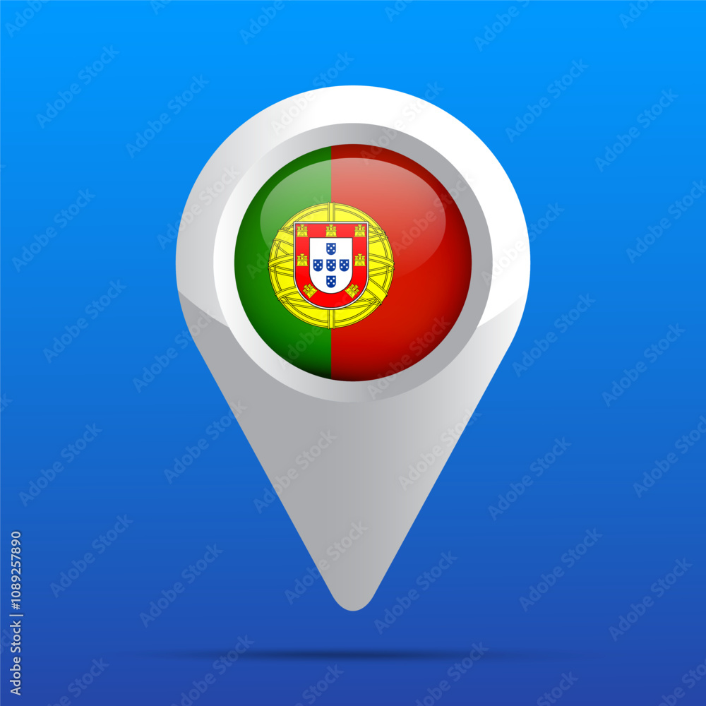 Fototapeta premium Portugal Flag Map Icon. Glossy icon. 3D