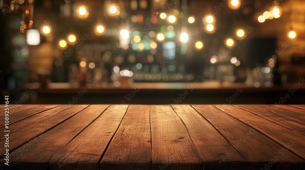 Elegant wooden tabletop set in a cozy environment with a blurred bar backdrop and soft bokeh lights creating a warm ambiance. Elegant wooden tabletop set in a cozy environment with a blurred bar backdrop and soft bokeh lights creating a warm ambiance.