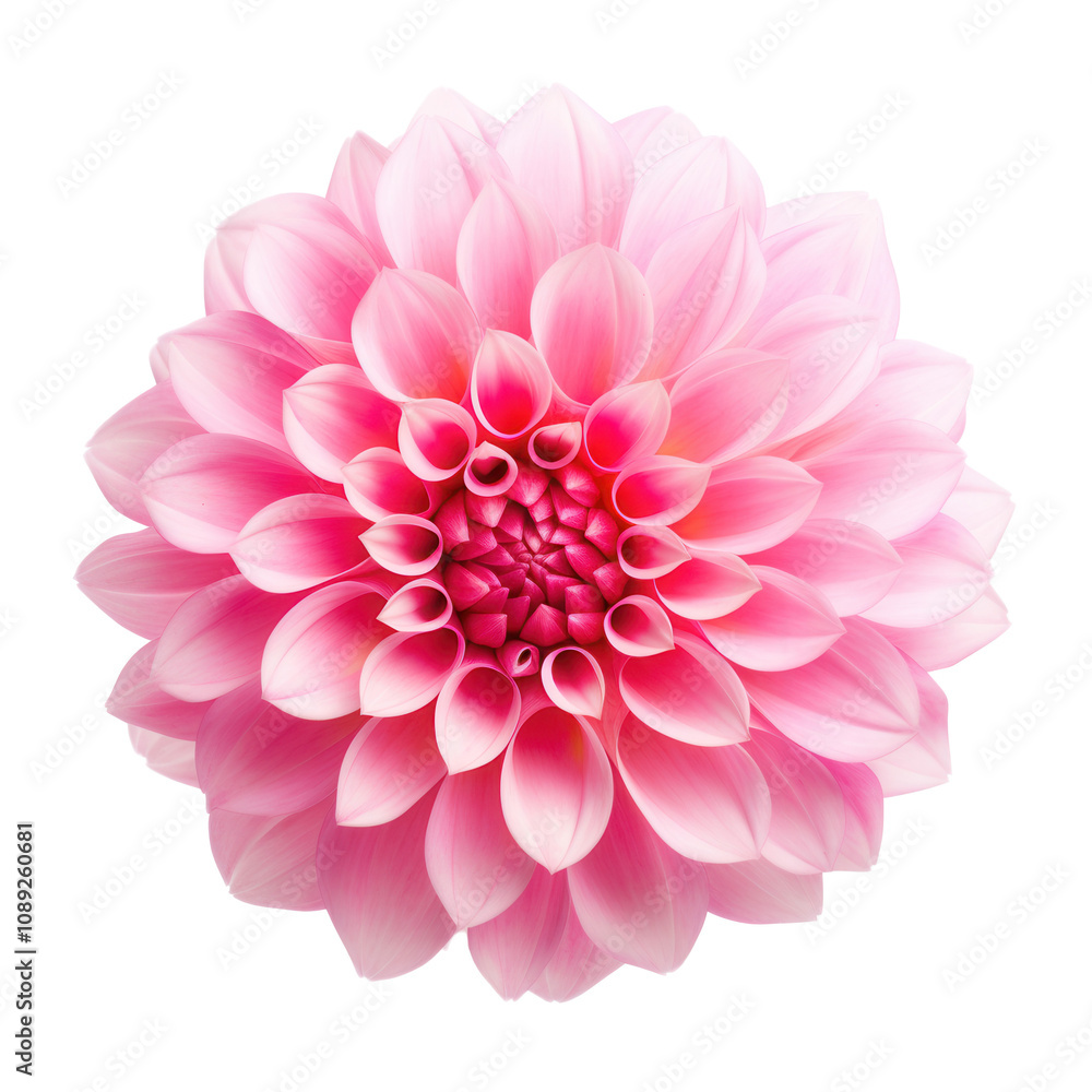 Close-up of a vibrant pink dahlia flower., Cut Out Close-up of a vibrant pink dahlia flower., Cut Out