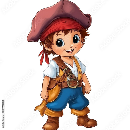 Cheerful young pirate character in vibrant costume