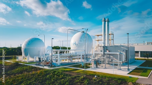 Modern Hydrogen Production Facility Showcasing Advanced Technology for Sustainable and Clean Renewable Energy Solutions