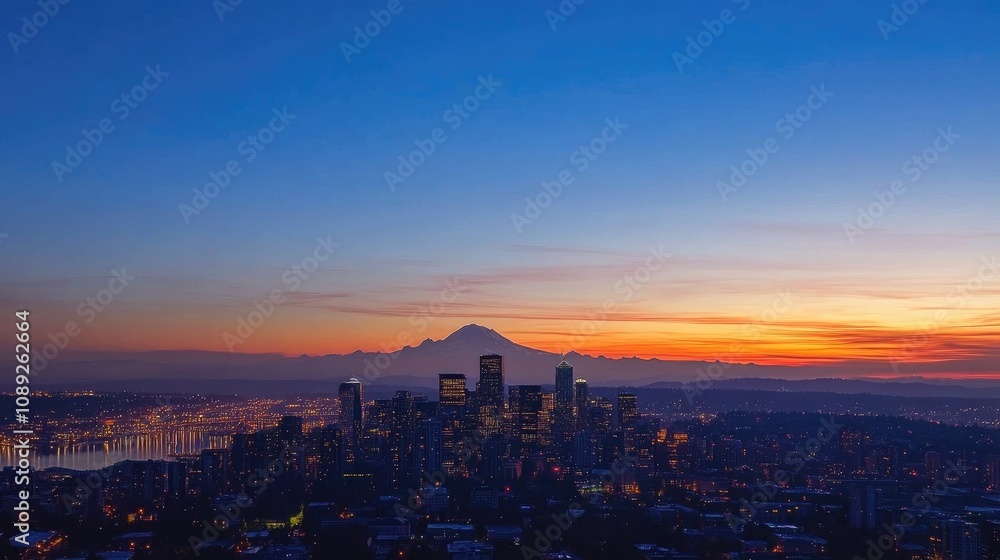 Vacant billboard stands tall against a stunning twilight city skyline, featuring vibrant colors and a distant mountain backdrop, highlighting great advertising potential. Vacant billboard stands tall against a stunning twilight city skyline, featuring vibrant colors and a distant mountain backdrop, highlighting great advertising potential.