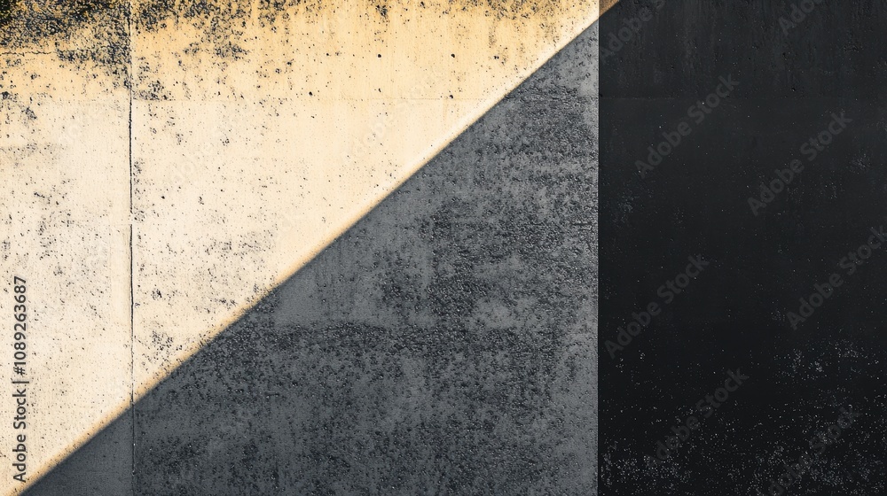 Textured concrete wall with dark and light sections, showcasing an abstract interplay of shadows and natural wear on the surface. Textured concrete wall with dark and light sections, showcasing an abstract interplay of shadows and natural wear on the surface.
