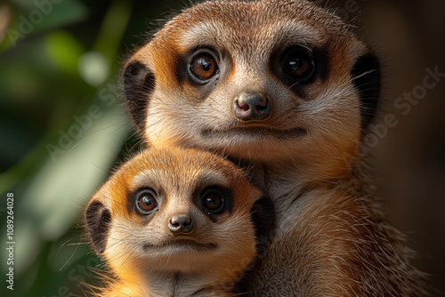 A stunning close-up of a meerkat showcasing its curious gaze and intricate fur details. Perfect for wall art, prints, or unique merchandise that celebrates nature’s charm. photo