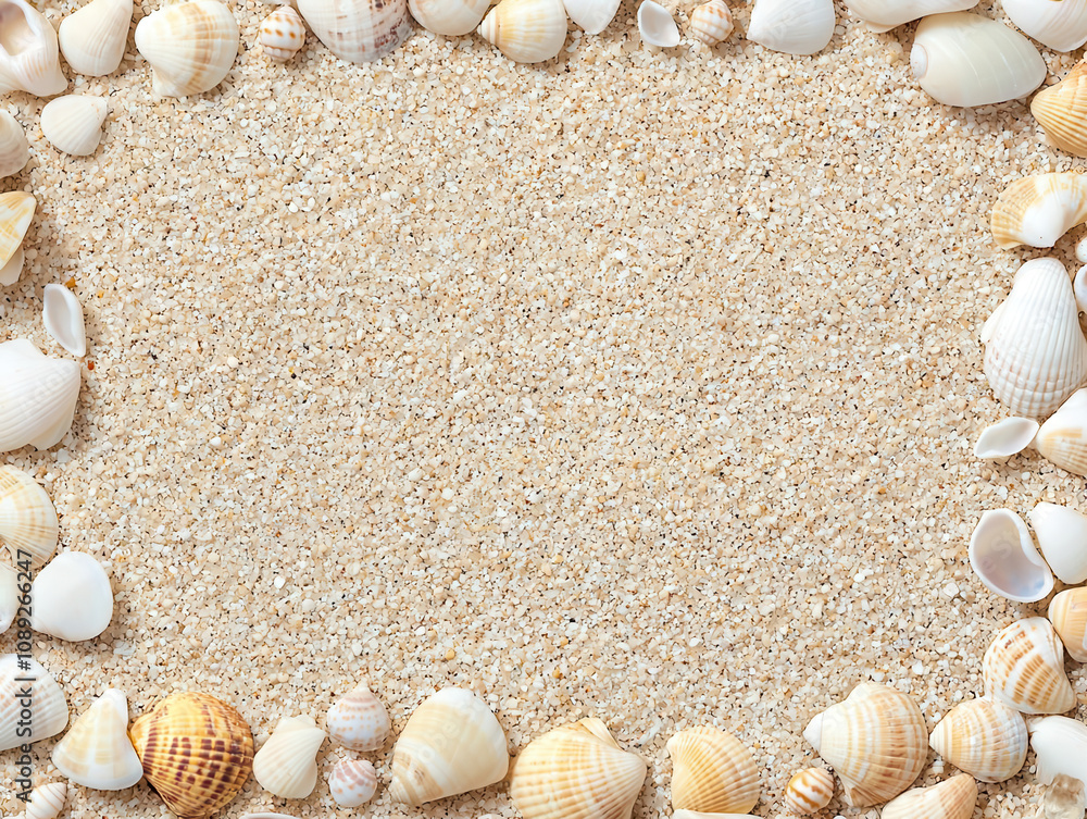 Obraz premium Texture of sand grains and tiny seashells on a beach, intricate detail, natural beige and soft tones