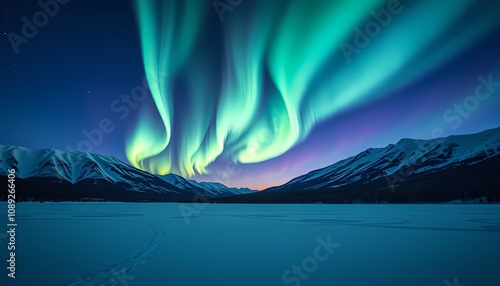 Stunning aurora borealis display over frozen lake nature photography night sky tranquil environment breathtaking concept