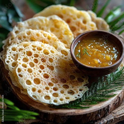 singapore roti jala with kaya dipping sauce photo