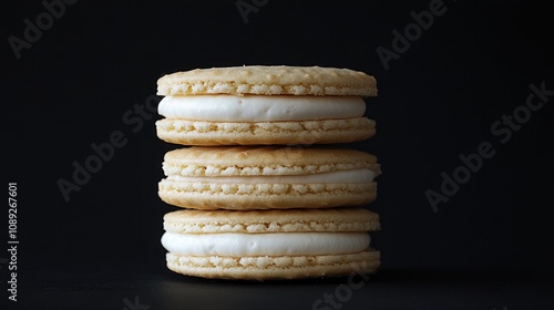 Wallpaper Mural Stack of cream-filled sandwich cookies with a golden outer layer, set against a sleek black background, highlighting their texture and filling. Torontodigital.ca