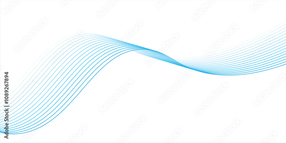 Fototapeta premium Abstract blue smooth waves on white background.Vector illustration.