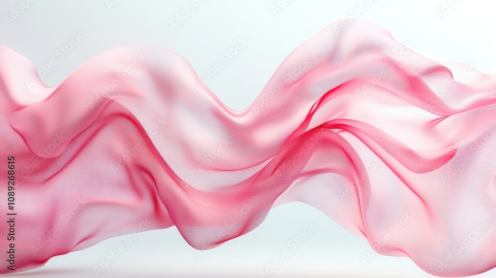 Graceful flow of translucent pink fabric waves creating a soft texture against a clean white background, evoking elegance and movement. Graceful flow of translucent pink fabric waves creating a soft texture against a clean white background, evoking elegance and movement.