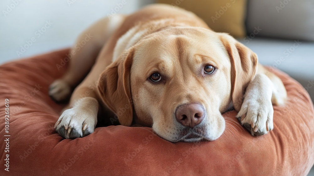 Cozy round dog pillow with a soft texture, featuring a relaxed dog lounging comfortably on a warm, inviting cushion. Cozy round dog pillow with a soft texture, featuring a relaxed dog lounging comfortably on a warm, inviting cushion.