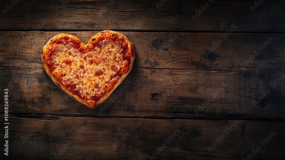 Heart-shaped pizza with melted cheese and toppings on a dark rustic wooden background, perfect for romantic occasions or Valentine's Day. Heart-shaped pizza with melted cheese and toppings on a dark rustic wooden background, perfect for romantic occasions or Valentine's Day.