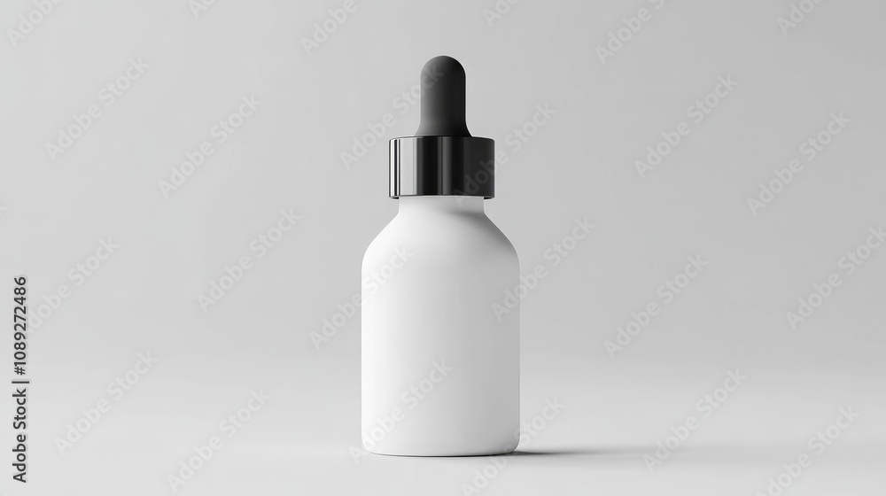 3D Rendering of a Sleek White Cosmetic Oil Dropper Bottle with Black Cap and Dropper, Ideal for Serum Packaging Mockup and High-Quality Display. 3D Rendering of a Sleek White Cosmetic Oil Dropper Bottle with Black Cap and Dropper, Ideal for Serum Packaging Mockup and High-Quality Display.