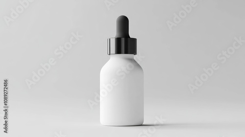 3D Rendering of a Sleek White Cosmetic Oil Dropper Bottle with Black Cap and Dropper, Ideal for Serum Packaging Mockup and High-Quality Display.