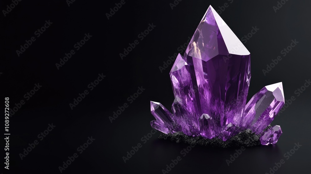 3D amethyst crystal cluster with faceted designs, featuring multiple pointed gems and a sleek black background for contrast. 3D amethyst crystal cluster with faceted designs, featuring multiple pointed gems and a sleek black background for contrast.