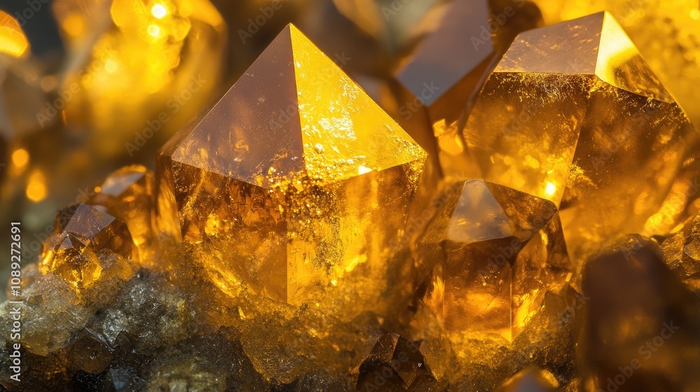 Close-up of sparkling metallic crystals showcasing a warm, yellowish hue, highlighting intricate facets and a shimmering texture. Close-up of sparkling metallic crystals showcasing a warm, yellowish hue, highlighting intricate facets and a shimmering texture.