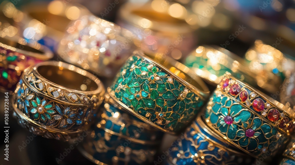 The details and vibrant colors of these intricate bangles make them ideal for photography for regional or fashion magazines. The details and vibrant colors of these intricate bangles make them ideal for photography for regional or fashion magazines.