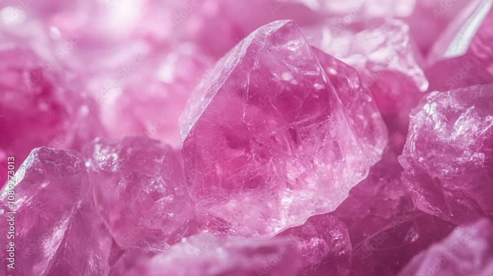 Close-up view of shimmering pink rose quartz stones showcasing their textured surfaces and vibrant hues in a soft, blurred background Close-up view of shimmering pink rose quartz stones showcasing their textured surfaces and vibrant hues in a soft, blurred background