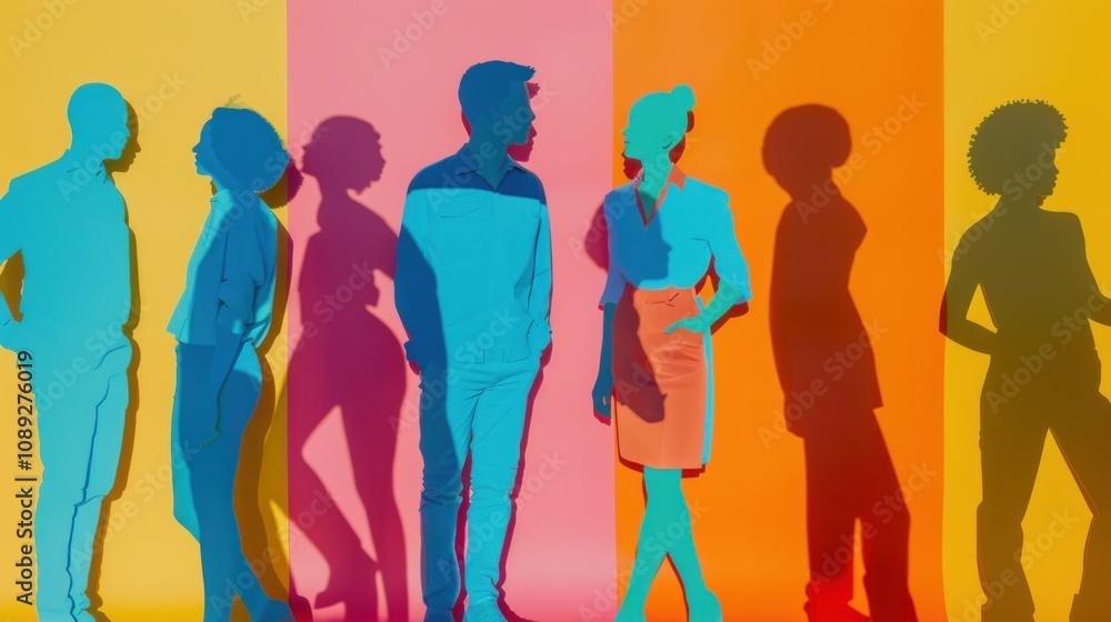 Silhouettes of diverse people on a vibrant, colorful graphic background with abstract shapes.
Silhouettes of diverse people on a vibrant, colorful graphic background with abstract shapes.