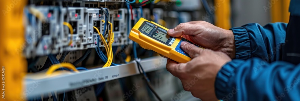 Electrician Using a Digital Multimeter to Check Electrical Equipment Electrician Using a Digital Multimeter to Check Electrical Equipment