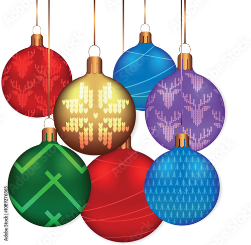 Set of colourful baubles on a transparent background. Simple Christmas design