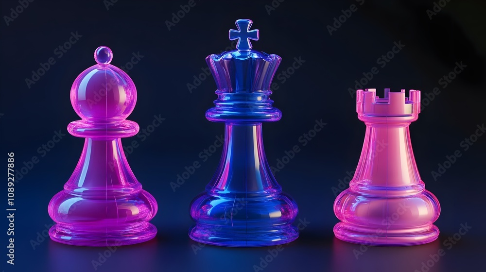 3d rendering glassy Chess pieces set isolated on dark background. Glassmorphism Chess pieces. Chess element fighting theme for the Lightning Shot. concep for business, competition, and decision-making 3d rendering glassy Chess pieces set isolated on dark background. Glassmorphism Chess pieces. Chess element fighting theme for the Lightning Shot. concep for business, competition, and decision-making