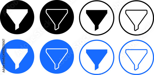 Filter icon, funnel icon, filtering icon set.smartphone application. Funnel sign. Ascending and descending sort icon sign
