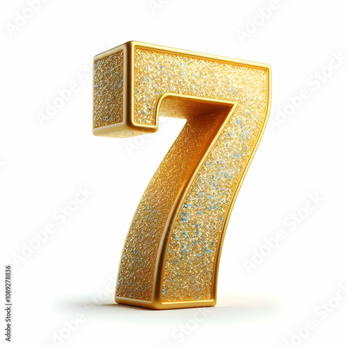 Golden 3d number 7 in glitter texture isolated on white background photo