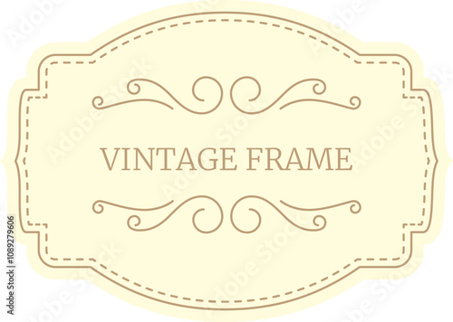 Vintage frame featuring elegant swirls and dotted lines on a beige background, providing a classic and decorative touch for various design projects