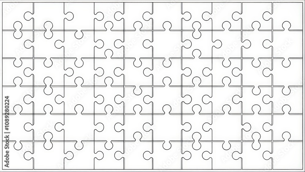 Blank White Jigsaw Puzzle with Interlocking Pieces for Solving Challenges and Completing Tasks Blank White Jigsaw Puzzle with Interlocking Pieces for Solving Challenges and Completing Tasks