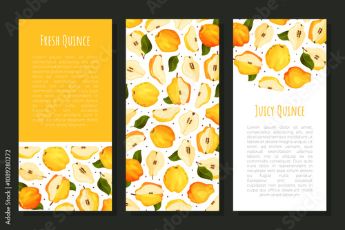 Quince Fruit Banner Design with Ripe Crop Vector Template