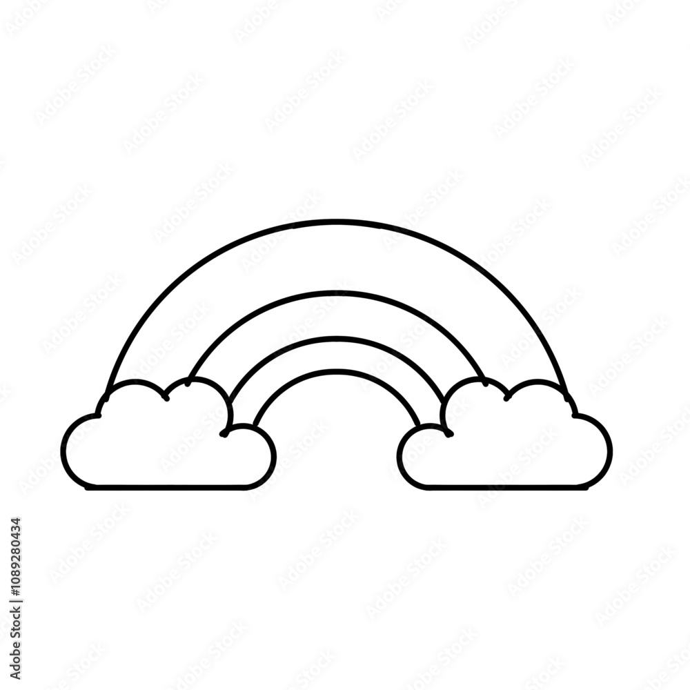 Black and White Line Drawing of a Rainbow with Clouds Black and White Line Drawing of a Rainbow with Clouds