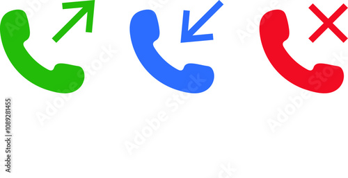 Set of Incoming, outgoing, and missed icon. Telephone call icons symbol . Interface buttons for mobile connection
