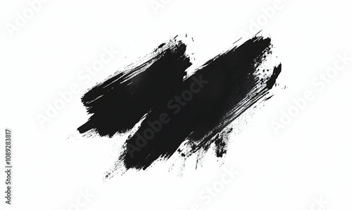 Abstract black ink brush strokes on white background, perfect for design projects needing a bold, textured element. photo