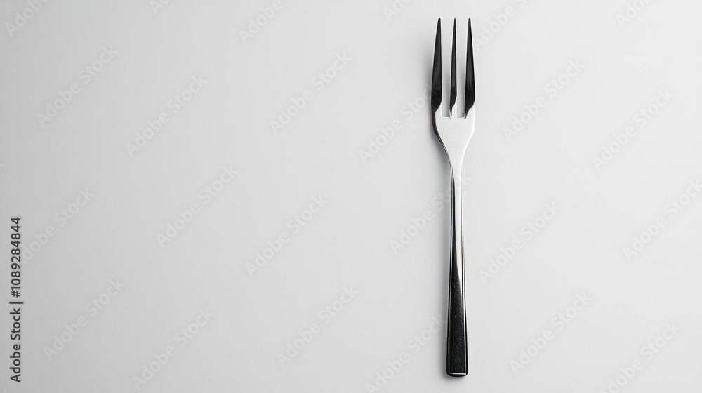 Polished silver fork lying on a pristine white background, highlighting its reflective shine and elegant design as a classic kitchen utensil. Polished silver fork lying on a pristine white background, highlighting its reflective shine and elegant design as a classic kitchen utensil.