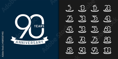 Trendy anniversary logotype set. Modern geometric anniversary celebration icons design.