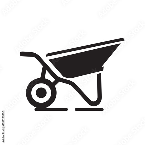 Simple Black and White Garden Wheelbarrow Icon.eps